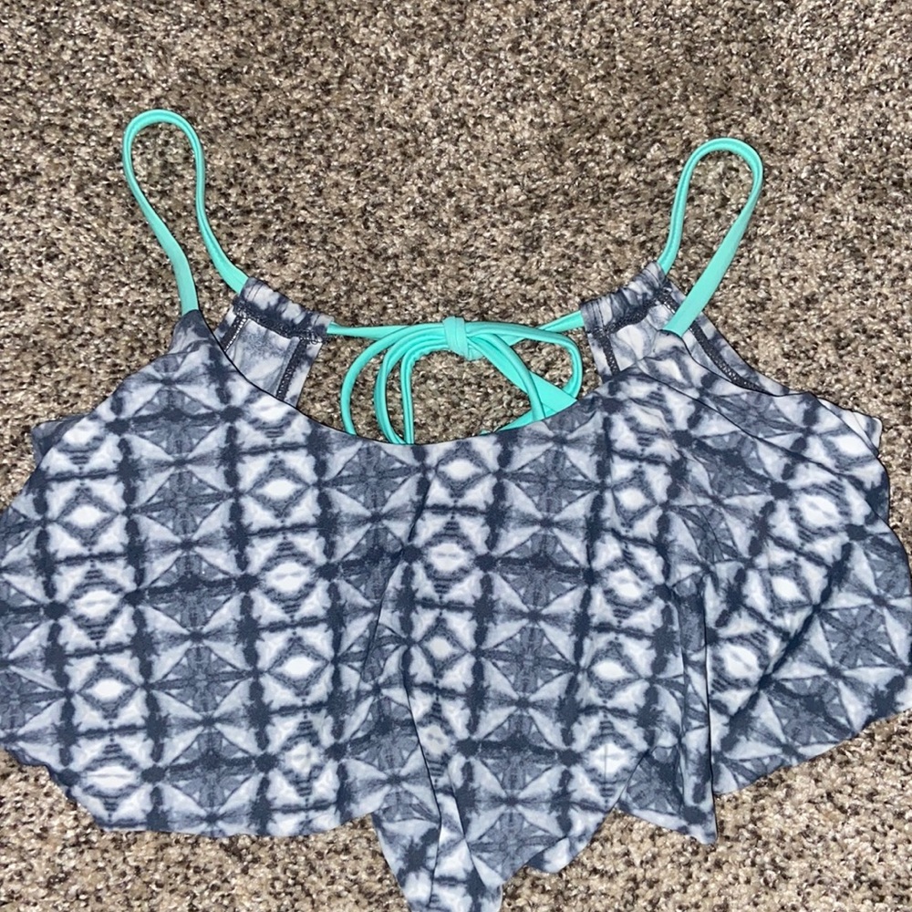 Cute Gray White and Teal Flowy Bikini Top